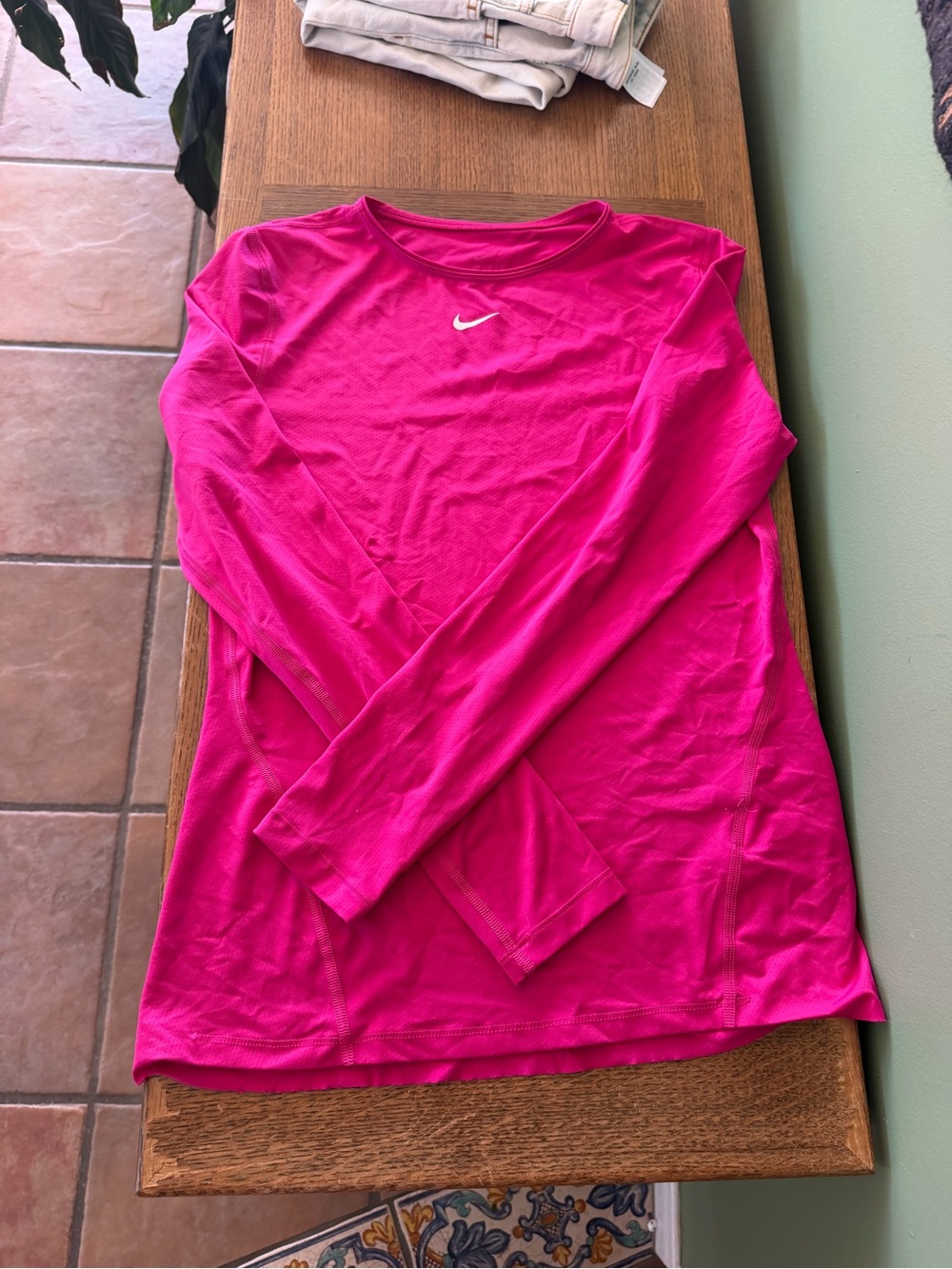 Nike One Classic Long-Sleeve Crew Top in Bright Pink